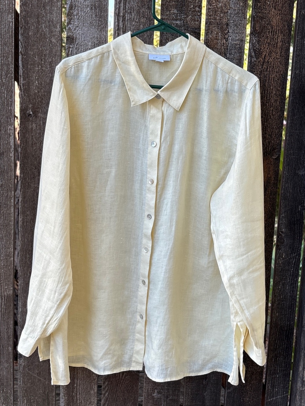 J. Jill Love Linen 100% Linen Long Sleeve Button Down Shirt In Light Yellow XL